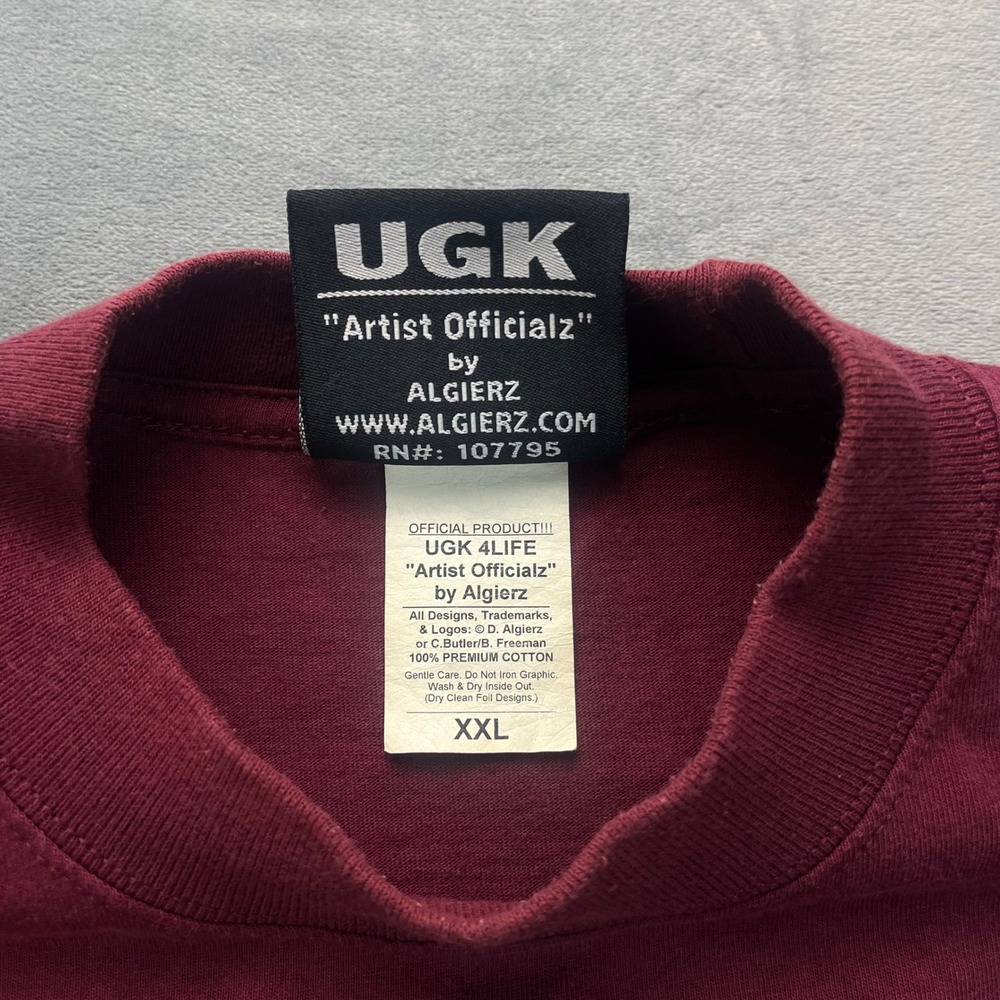 Vintage UGK 4 Life Pimp C T-Shirt Mens 2XL Burgundy Algierz Rap Streetwear - Picture 3 of 10